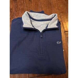 Vineyard Vines Mens Navy Blue Pima Cotton Pique Quarter Zip Pullover Sweater M